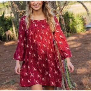 Natural Life Reese Boho Printed Wide Sleeve Mini Dress Red Small